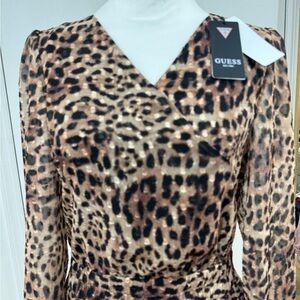 Guess Leopard-Print Wrap Mini Dress in Brown and Black